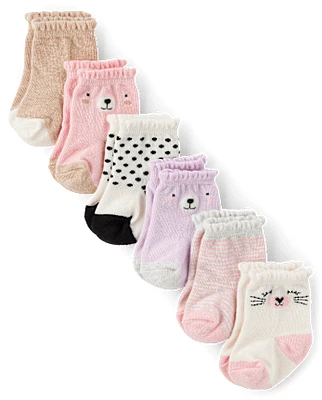 Baby Girls Bear Midi Socks 6-Pack