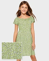 Robe fleurie à manches nouées pour fille