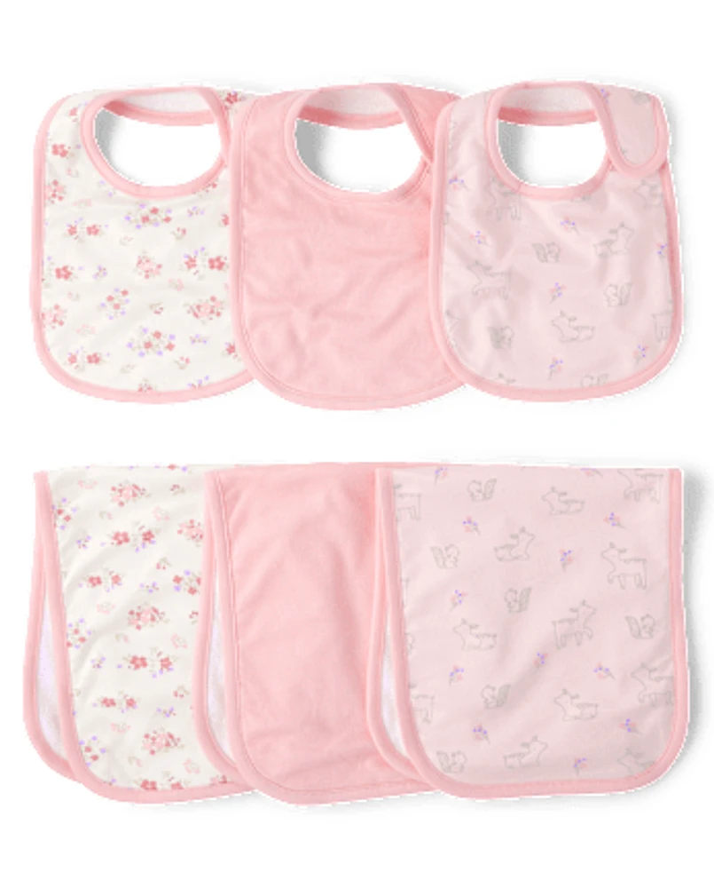 Baby Girls Floral Deer Bib And Burp Cloth 6-Piece Set