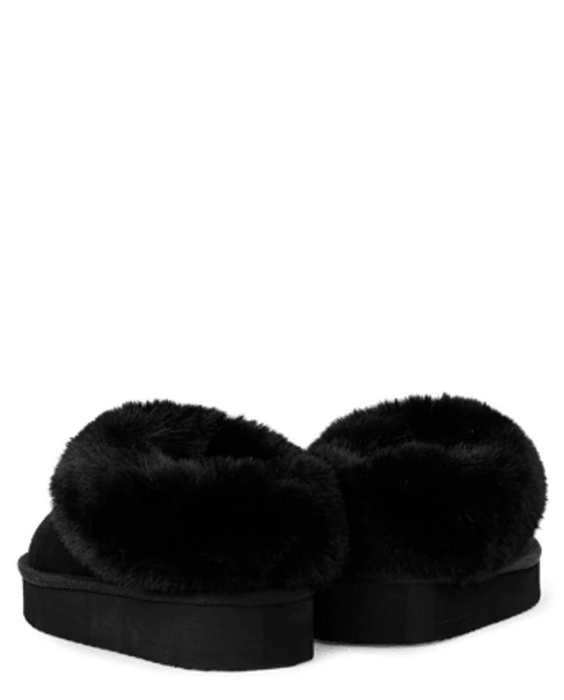 Girls Platform Teddy Slip Ons