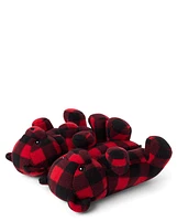 Unisex Kids Matching Family Buffalo Plaid Bear Slippers