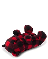 Unisex Kids Matching Family Buffalo Plaid Bear Slippers