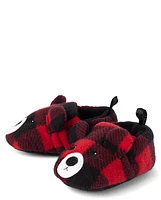 Unisex Baby Matching Family Buffalo Plaid Bear Slippers