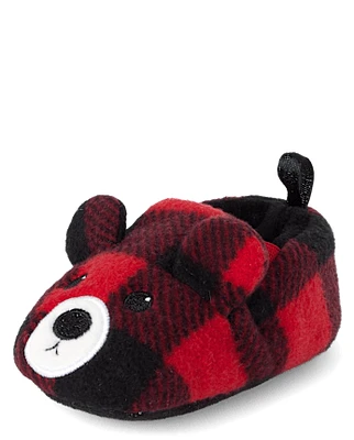 Unisex Baby Matching Family Buffalo Plaid Bear Slippers