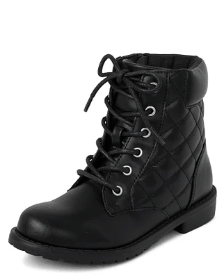Girls Quilted Lace Up Booties