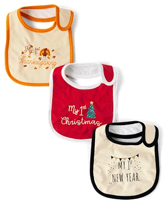 Unisex Baby First Holiday Bib 3-Pack