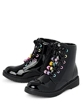 Girls Beaded Lace Up Booties