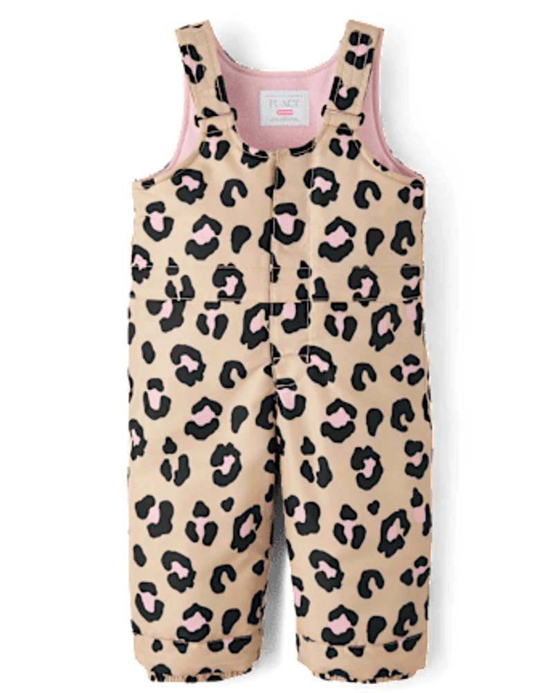 Toddler Girls Leopard Snow Overalls