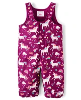 Toddler Girls Unicorn Snow Overalls