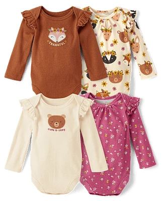 Lot de 4 bodys à motif animal pour bébés filles