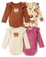 Baby Girls Animal Flutter Bodysuit 4-Pack