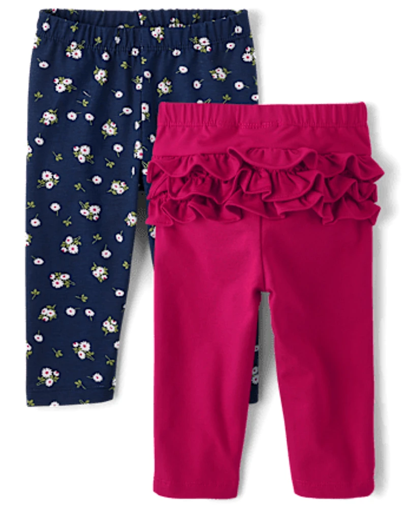 Baby Girls Floral Ruffle Leggings 2-Pack