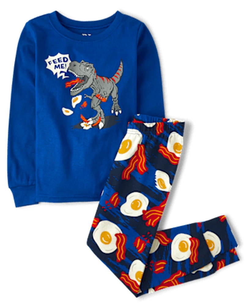 Boys Breakfast Dino Snug Fit Cotton Pajamas