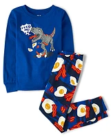 Boys Breakfast Dino Snug Fit Cotton Pajamas