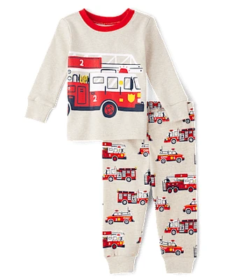 Baby And Toddler Boys Fire Truck Snug Fit Cotton Pajamas