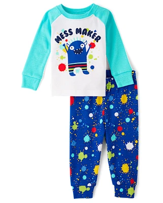 Baby And Toddler Boys Mess Maker Monster Snug Fit Cotton Pajamas