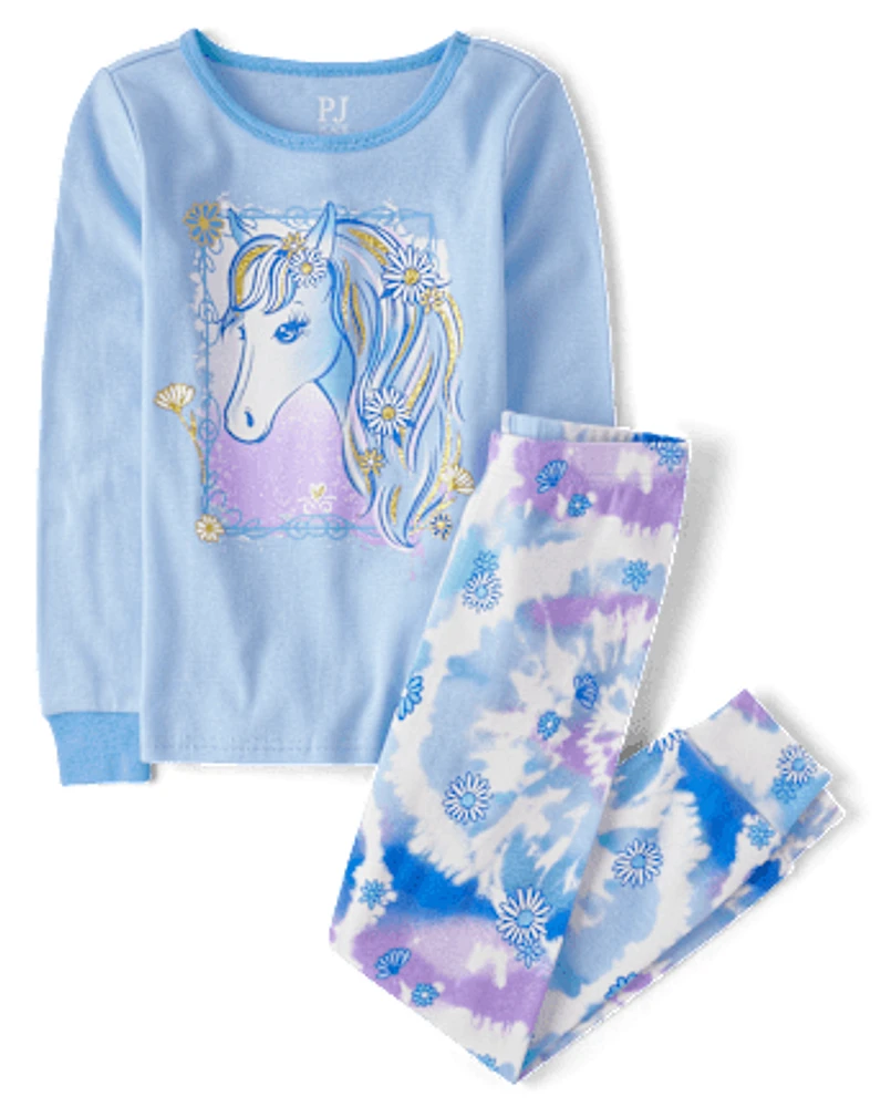 Girls Tie Dye Unicorn Snug Fit Cotton Pajamas