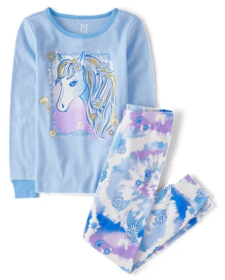 Girls Tie Dye Unicorn Snug Fit Cotton Pajamas