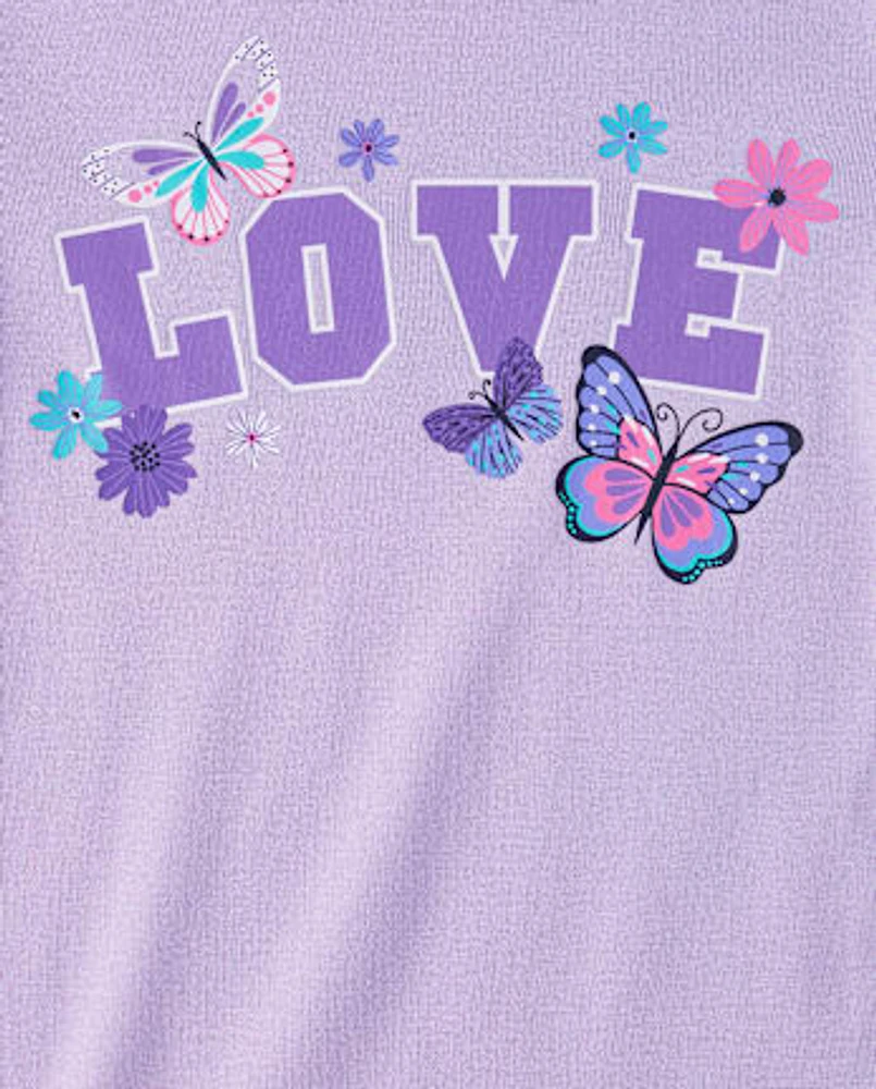 Girls Love Butterfly Snug Fit Cotton Pajamas