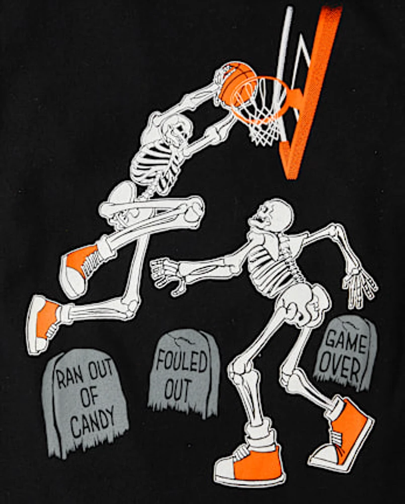 Boys Glow Skeleton Basketball Graphic Tee