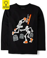 Boys Glow Skeleton Basketball Graphic Tee