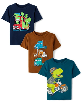 Baby And Toddler Boys Dino  Vehicle Graphic Tee 3-Pack