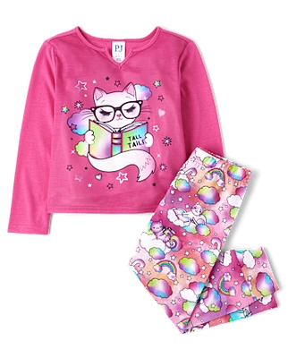Girls Cat Reading Pajamas