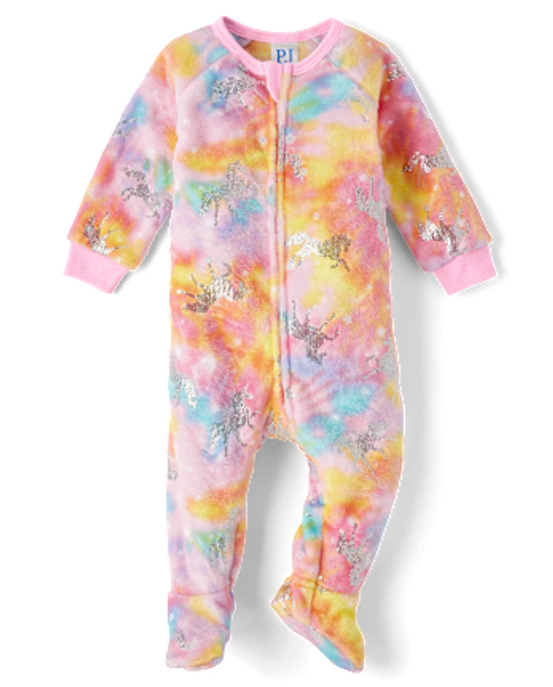 bébé et tout-petit, fille métallisé licorne molleton Footed One Piece Pyjama