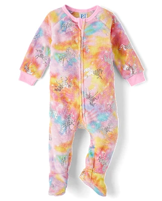 bébé et tout-petit, fille métallisé licorne molleton Footed One Piece Pyjama