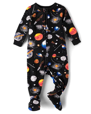 Baby And Toddler Boys Space Microfleece Footed One Piece Pajamas