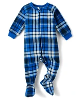 Baby And Toddler Boys Plaid Microfleece Footed One Piece Pajamas