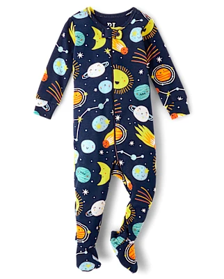 Baby And Toddler Boys Space Snug Fit Cotton Footed One Piece Pajamas