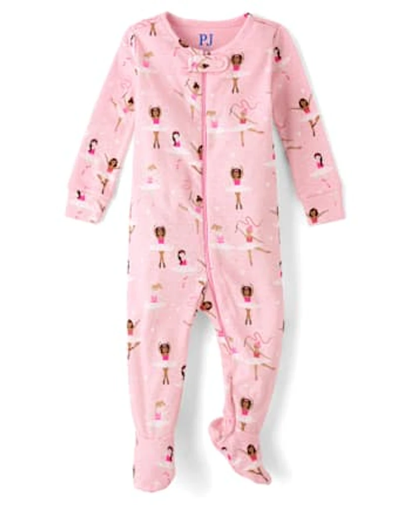 Baby And Toddler Girls Ballerina Snug Fit Cotton Footed One Piece Pajamas