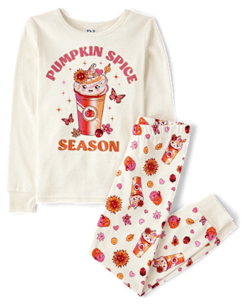 Girls Pumpkin Spice Season Snug Fit Cotton Pajamas