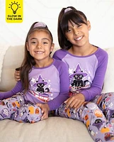 Girls Glow Cat Witch Snug Fit Cotton Pajamas