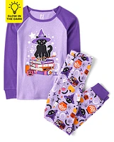 Girls Glow Cat Witch Snug Fit Cotton Pajamas