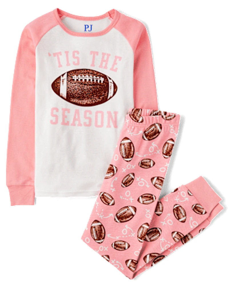 Girls Matching Family Football Snug Fit Cotton Pajamas