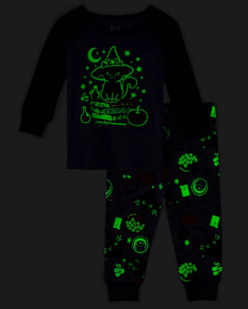 Baby And Toddler Girls Glow Cat Witch Snug Fit Cotton Pajamas