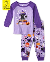 Baby And Toddler Girls Glow Cat Witch Snug Fit Cotton Pajamas