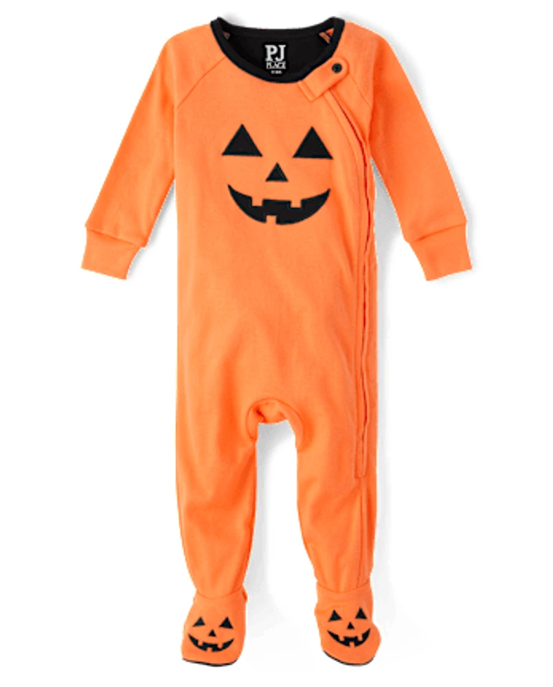 Unisex Baby And Toddler Pumpkin Face Snug Fit Cotton Footed One Piece Pajamas