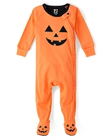 Unisex Baby And Toddler Pumpkin Face Snug Fit Cotton Footed One Piece Pajamas