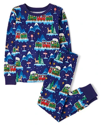 Unisex Kids Glow Christmas Train Snug Fit Cotton Pajamas