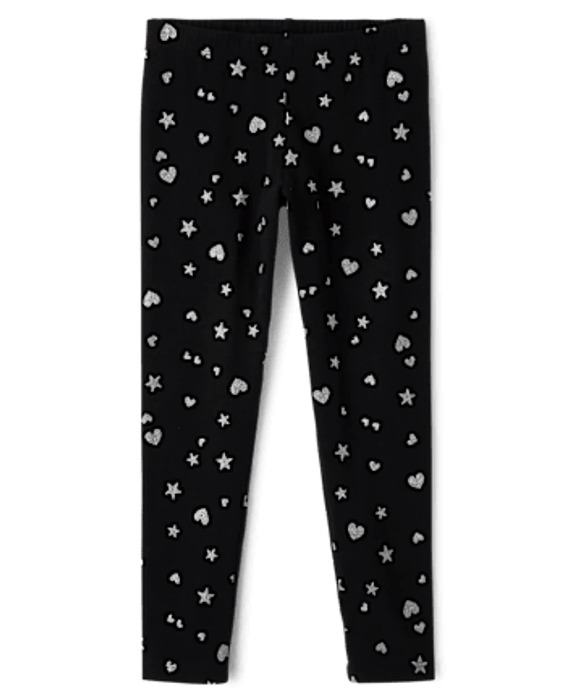 Fille Scintillant Heart Star Leggings