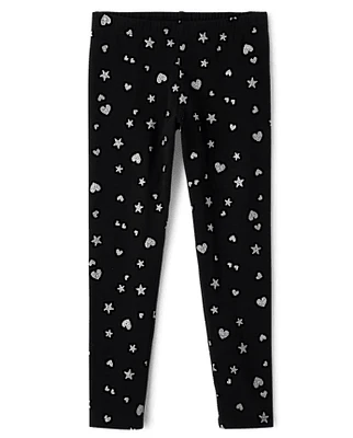 Girls Glitter Heart Star Leggings