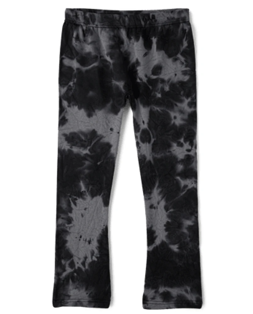 Girls Tie Dye Fleece Lined Flare Leggings