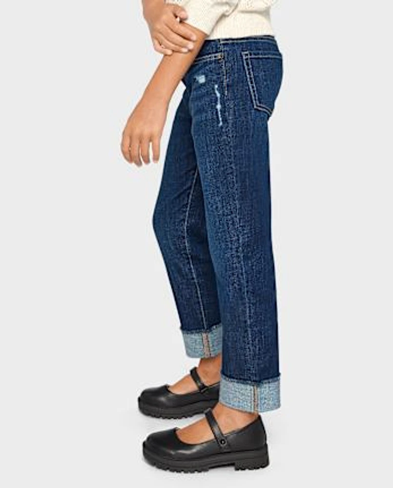 Girls Roll Cuff Straight Jeans