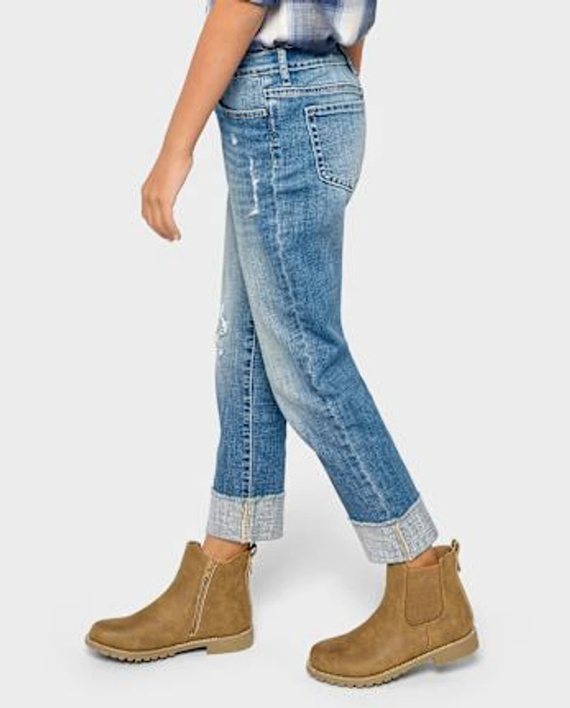 Girls Roll Cuff Straight Jeans