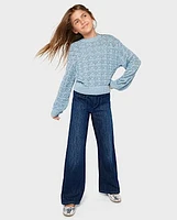 Girls Patch Pocket Wide Leg Jeans