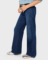 Girls Patch Pocket Wide Leg Jeans