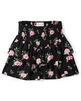 Girls Floral Smocked Tiered Skort